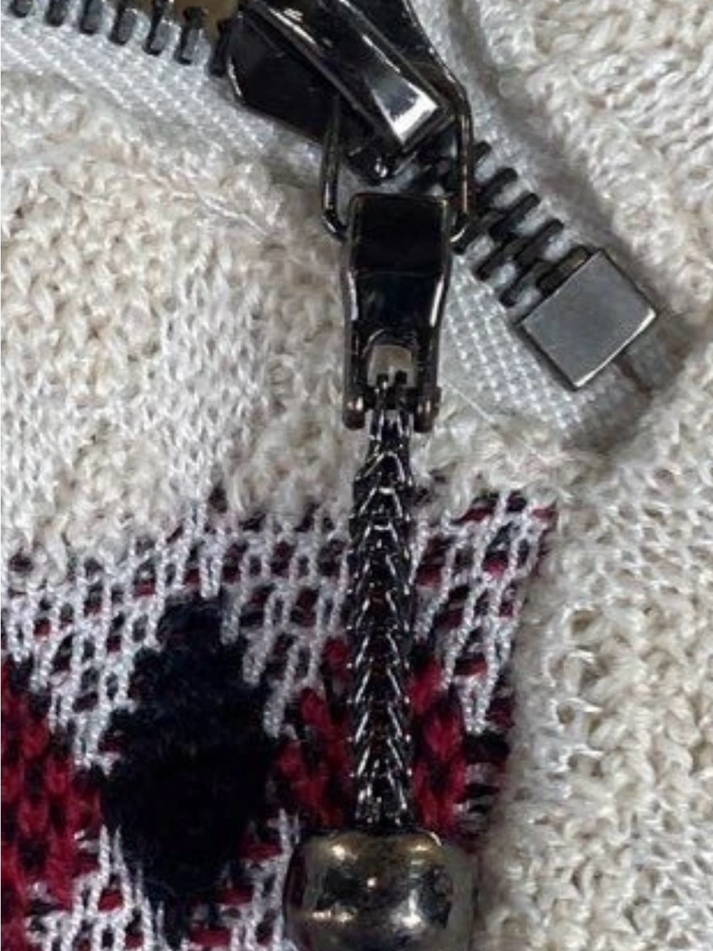 St. John Cream Knit High Neck Wine Gray Black Geo Diamond Band Sz S - Picture 3 of 5